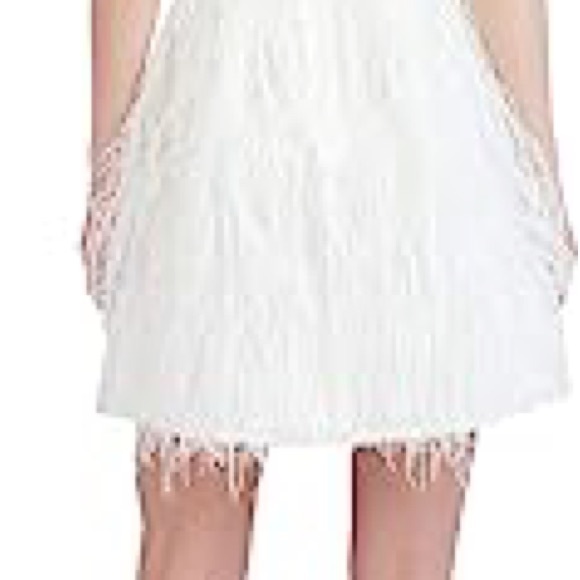 BCBGMAXAZRIA FEATHER SKIRT MINI DRESS IN WHITE - Picture 4 of 6